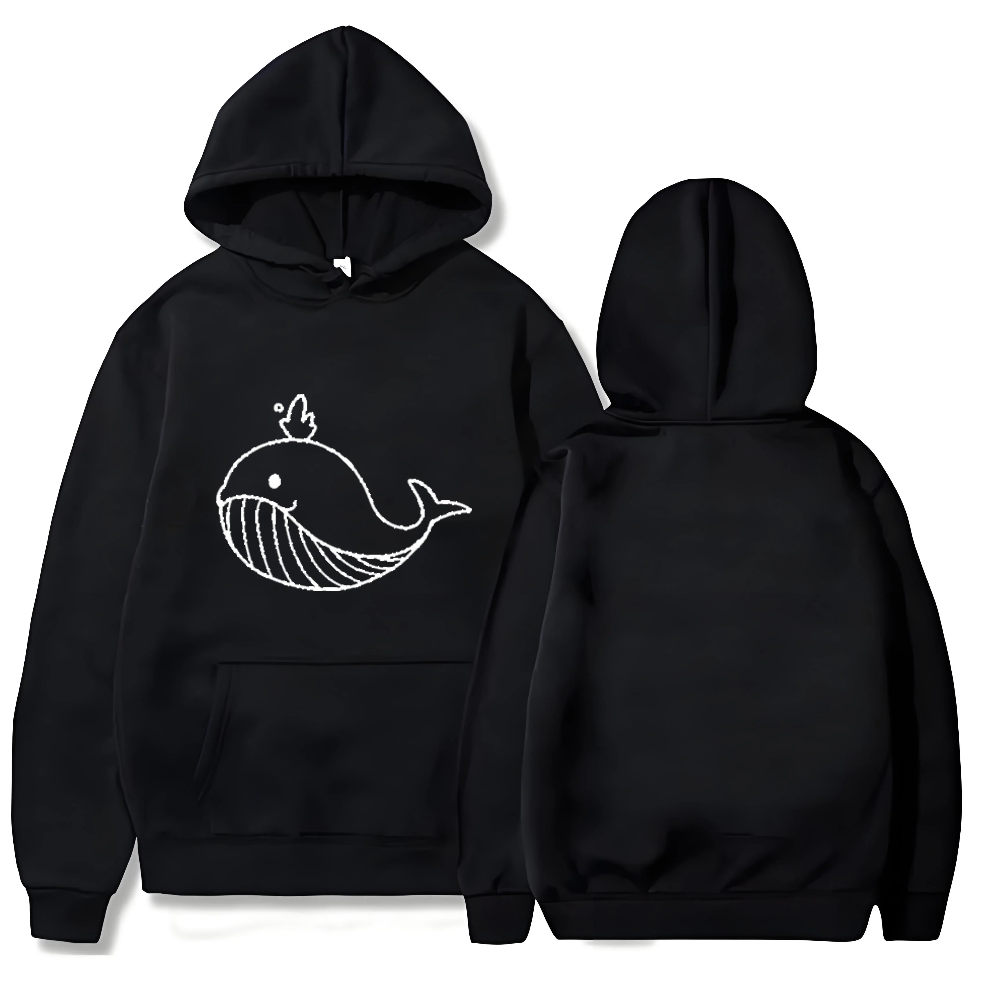 

2025 Trendy brand Y2k 330G heavy-duty hooded sweatshirt with whale print for both men and women's Halloween