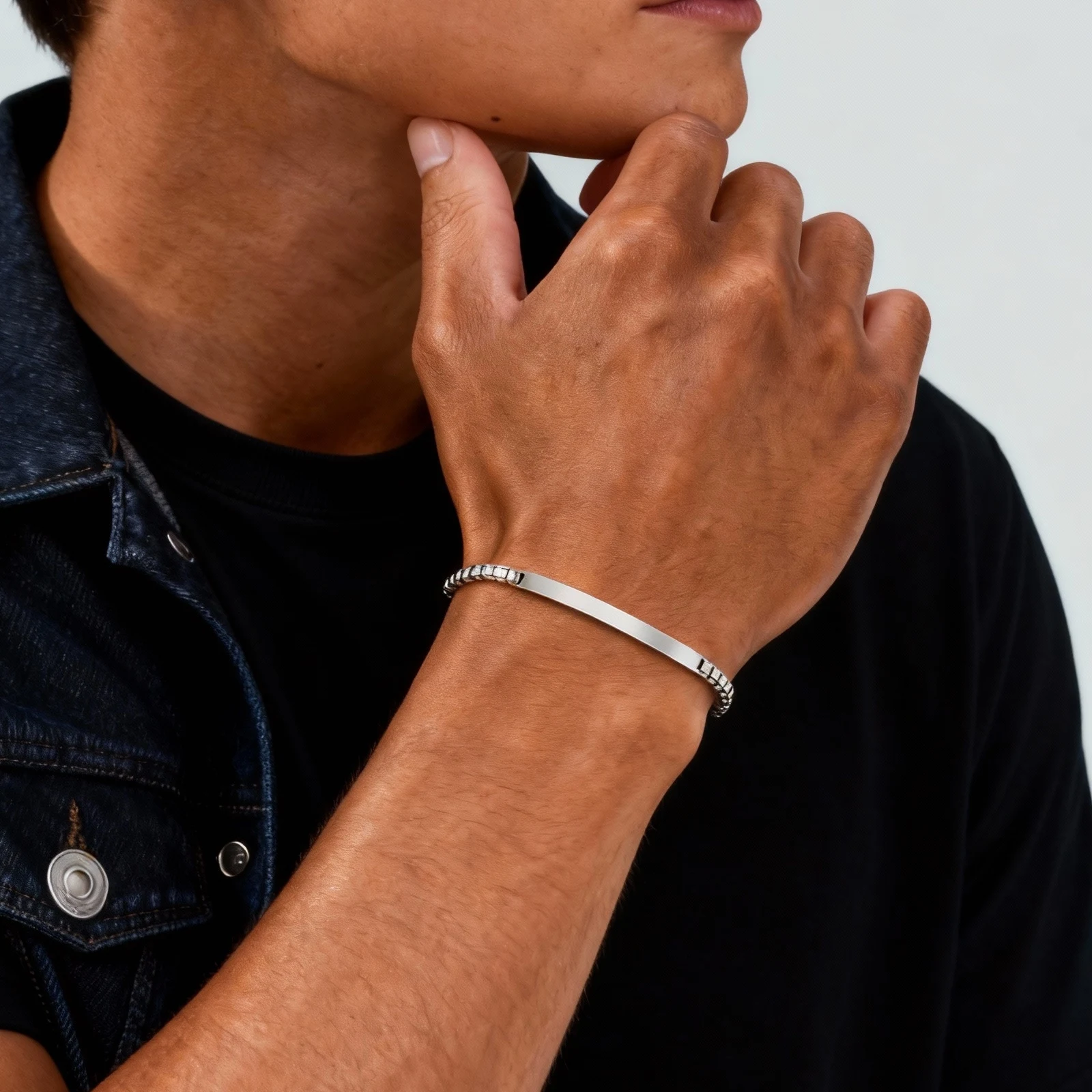 Simple Custom Thin Chin Bracelet for Men Women Couple,Stainless Steel Lover Name Wristband,Valentine's Day Anniversary Gifts