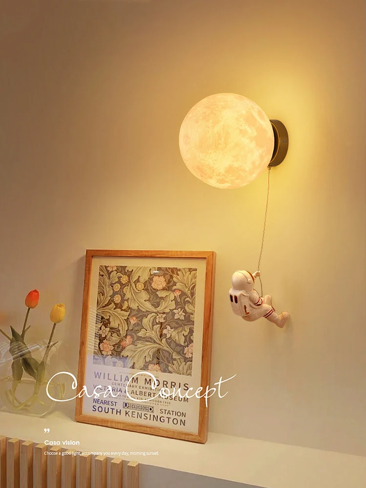 

Moon Wall Lamp Bedroom Bedside Lamp Modern Astronaut Children's Room Lamp Living Room Aisle Background Atmosphere Wall Light