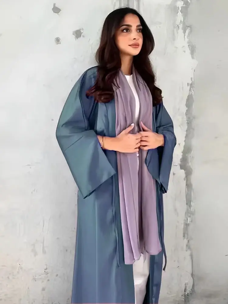 Eid Open Muslim For Women Clothing Satin Kimono Abaya Damen Dubai Kaftan Modest Dress Islam Caftan Marocain Femmes Musulmane