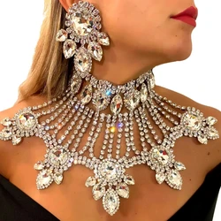 Stonefans Exaggerate Leaf Necklace Earrings Set Drag Queen Accessories Rhinestone Jewelry Set Large for Women Free Shipping 2023