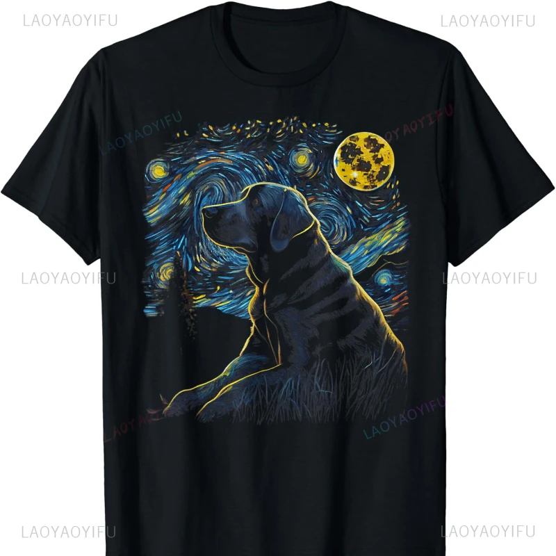 Labrador Retriever Starry Night Dogs Lover Gifts Graphic Cotton T-Shirt Graphic T Shirts Mens T Shirts Outdoors High Quality Top