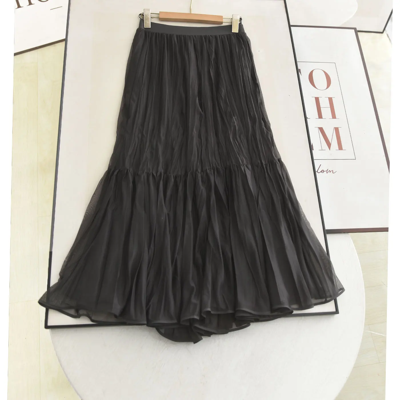 

Женская юбка-миди с высокой талией, А-силуэт, весна 2026, повседневная, плиссированная, сетчатая, расклешенная, стройнящая