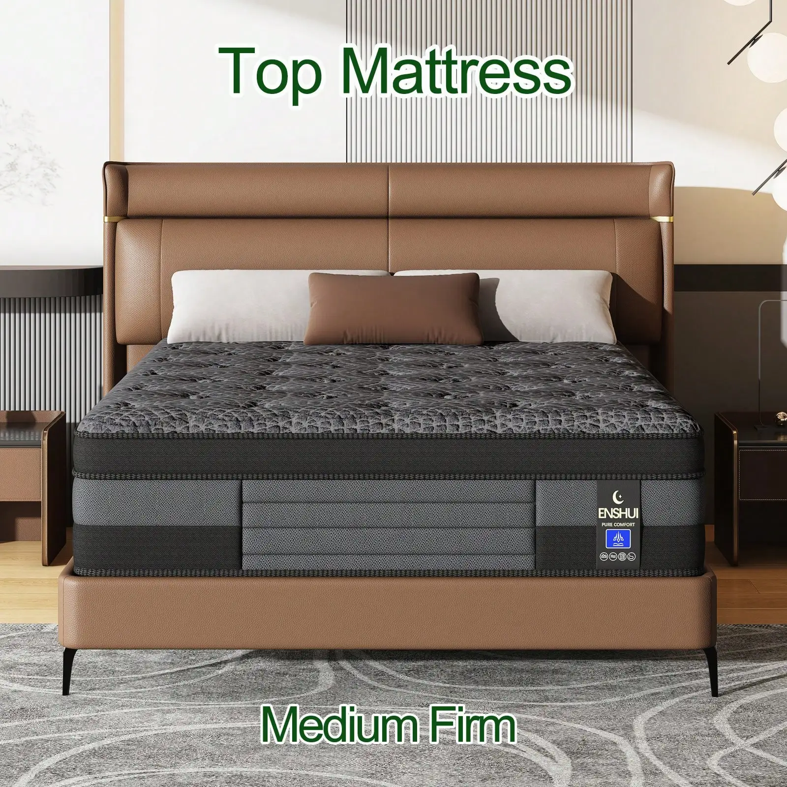 ENSHUI 12/14 Inch Twin Full Queen King Size Mattress 2026 Upgraded Hybrid Cooling Gel Memory Foam & Pocket Coils, Medium Firm Mattress In A Box For Back Neck Pain Relief, Motion Isolation, Edge Support, Breathable,Gray, Home Sanctuary