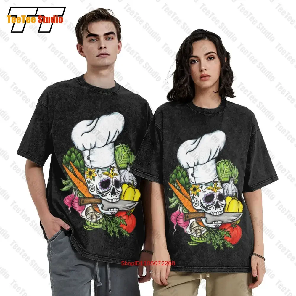 Sugar Skull Chef Vegetables Vintage Oversized T-Shirt Tee SGW9