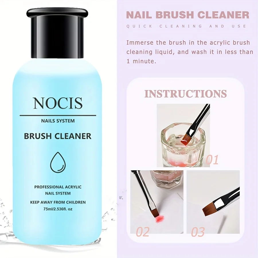 아크릴 네일 키트 - 투명한 분홍빛이 도는 누드 파우더, 무황변 액체, 브러시 클리너 및 살롱용 전문 네일 아트 도구