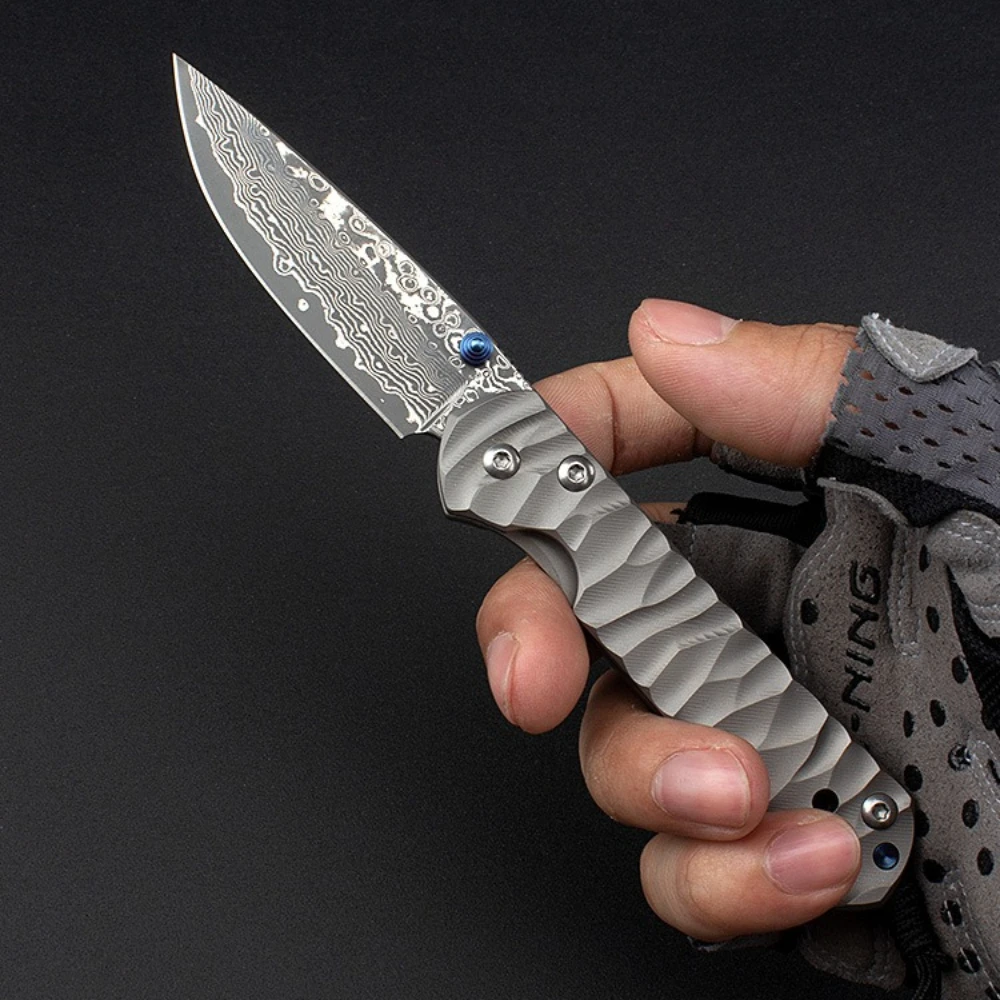

Multi-functional Folding Knife Damascus Steel Blade Titanium Alloy Handle Outdoor EDC Knife Wilderness Self-defense Picnic Knife