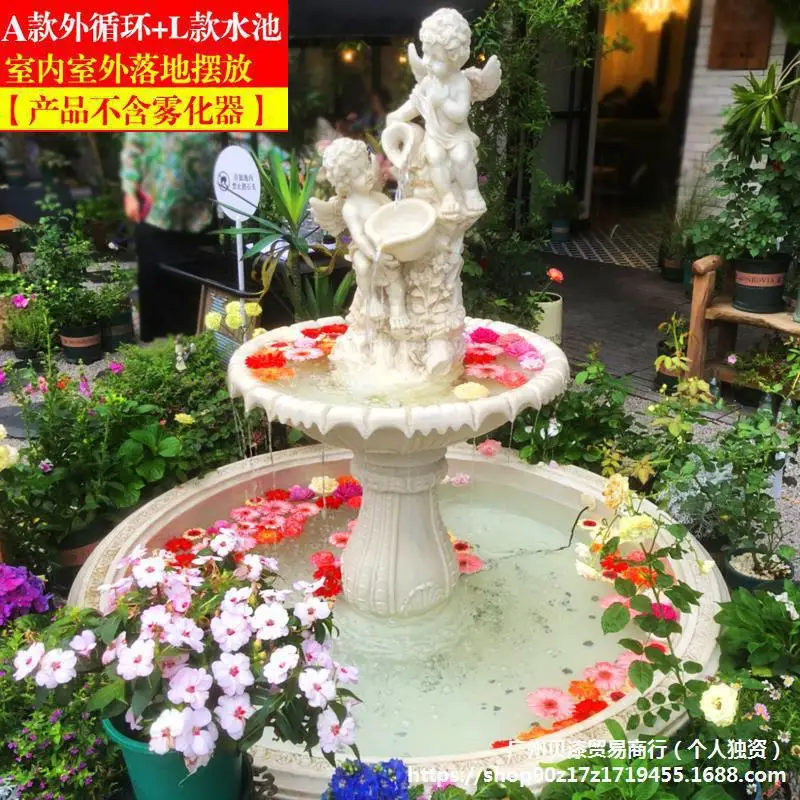 Large European-style running water fountain living room sculpture outdoor rockery fish pond courtyard water feature garden decor