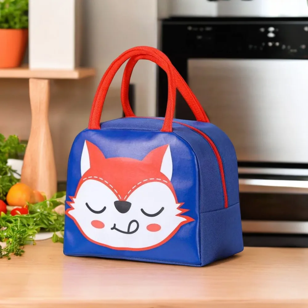 Cute Cartoon Smiling Animal Thermal Insulated Portable Lunch Bag for Picnic Supplies - 1pc Microwave food cover  layer lunch box