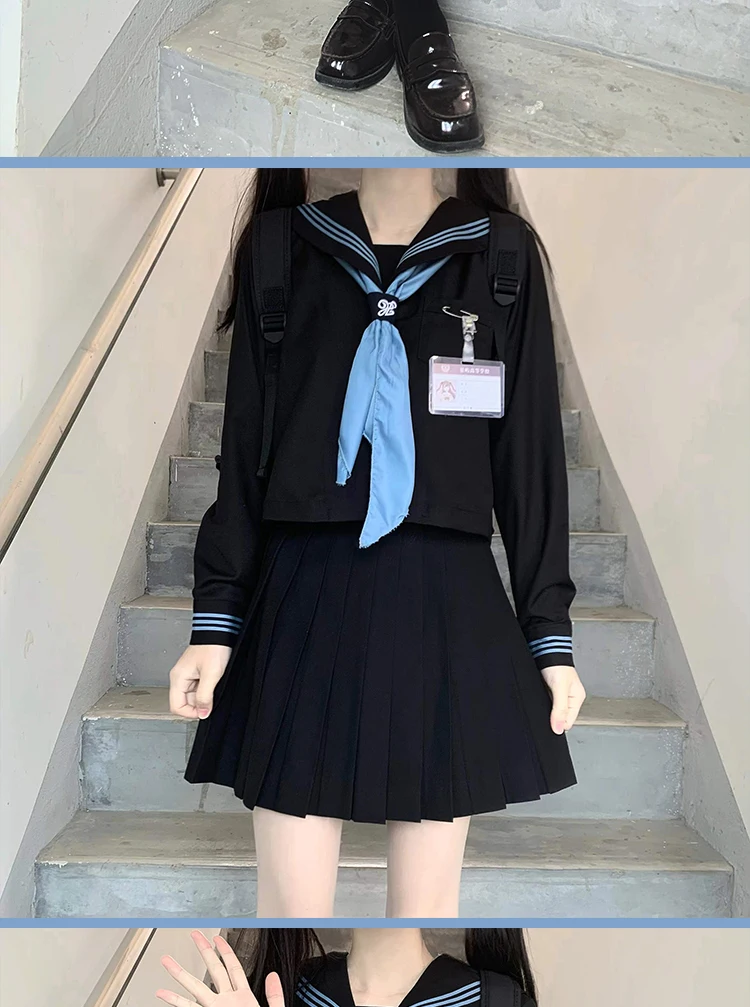 JK Japanese Long Sleeve Loose Navy Collar Shirt Top Sweet Girls High Waist A-line Fashion Versatile Age Reduction Pleated Skirt
