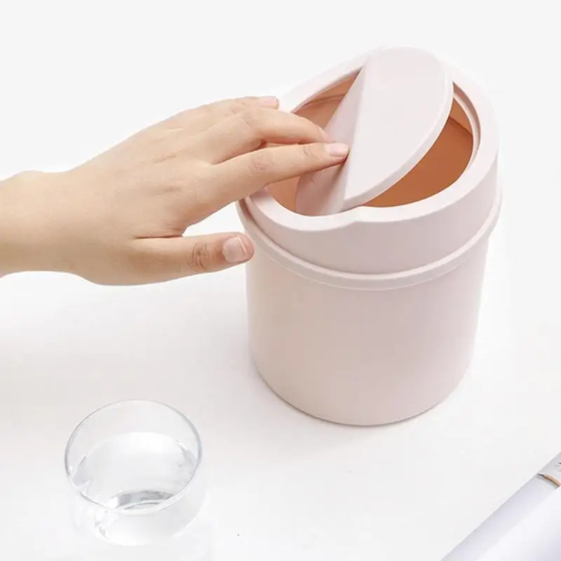 Creative Mini Desktop Bin Small Trash Can Tube With Cover Bedroom Trash Garbage Can Clean Kitchen Storage Box Home Desk Dustbin