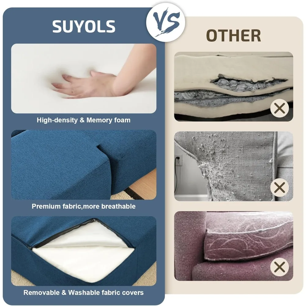 Sofá-cama conversível com travesseiros – Cadeira dobrável e sofá-cama com capa lavável e colchão de espuma viscoelástica