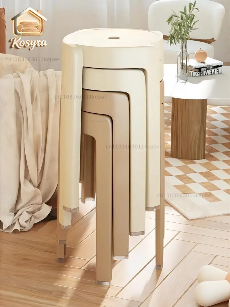 Plastic stools can be stacked for home use, thickened, extra thick, strong and durable, modern simple dining table, chairs, high