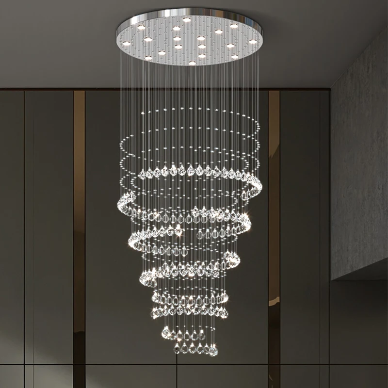 Imagem -05 - Normichy-lâmpada Pingente Cromada Escada Espiral Lustre de Cristal Grande Decorativo Teto Alto Sala de Estar Moderno Luxo Novo Design