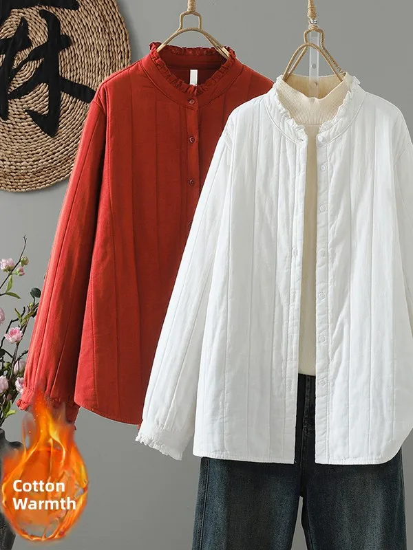 Dimagrante Thiened Cotton Jaet 2025 Autunno Inverno Loose Fit Colore puro Pendolare Sle Cappotto da donna Dritto Sve Lungo Lunghezza