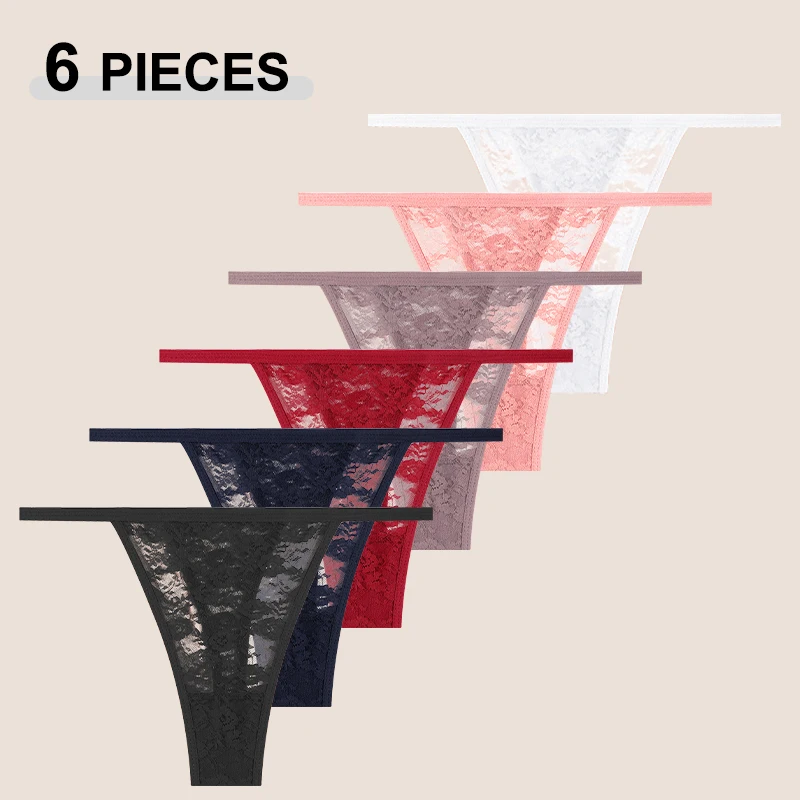 6PCS Frauen Spitze Floral Thongs Sexy Low Taille Unterhose Aushöhlen Perspektive Höschen Weibliche Atmungsaktive Sexy Dessous Dessous