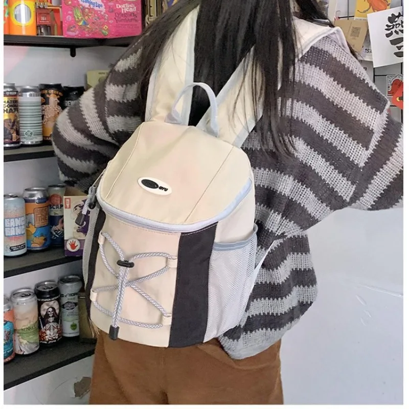 حقيبة كتف يابانية مرقعة بلون صدام حقيبة ظهر كاجوال خفيفة الوزن متعددة النساء نسيج النايلون حقيبة مدرسية عادية #2