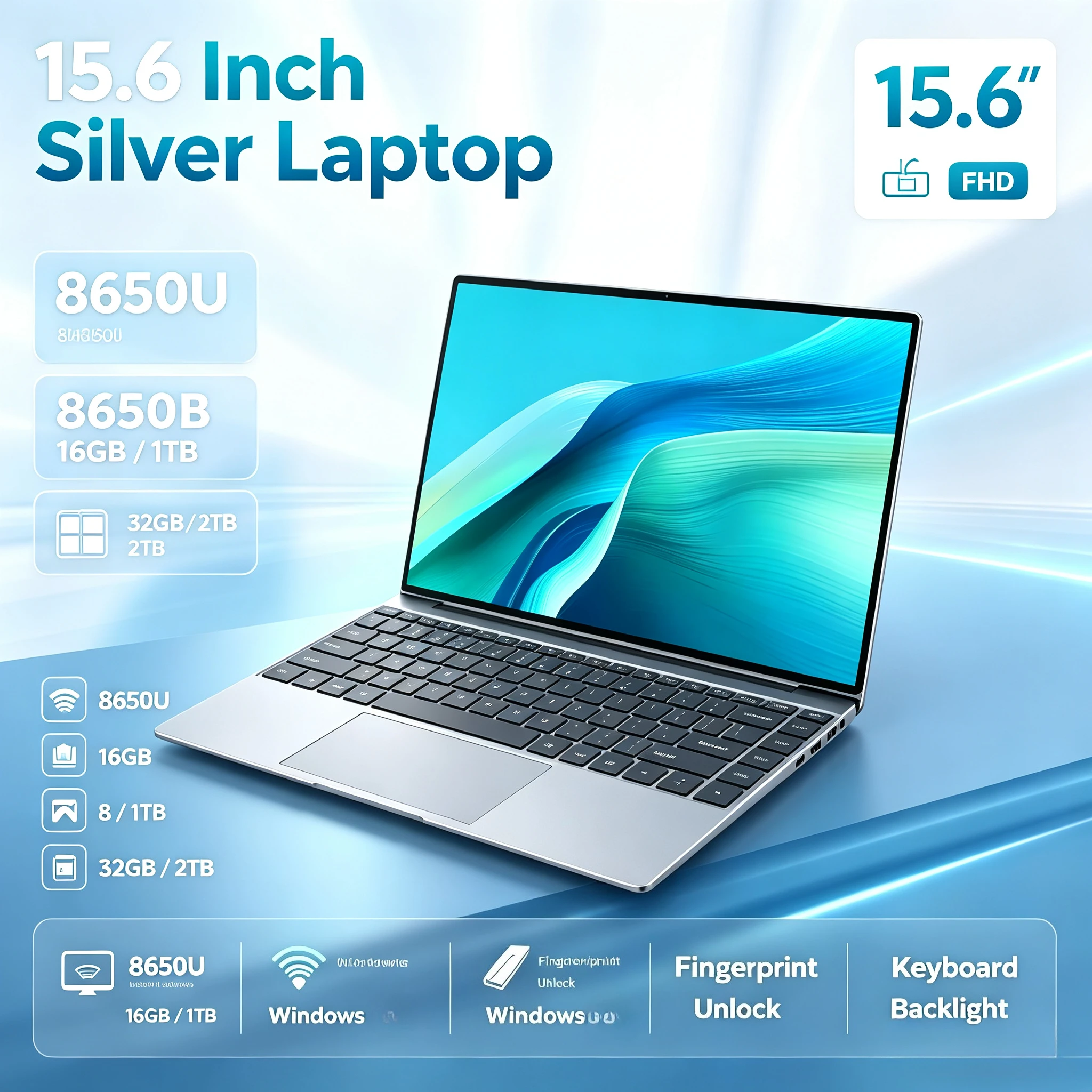 Portable 15.6" Gaming Intel Core i7-8650U Laptop Computer PC Gamer 32GB RAM Fingerprint Unlock Notebook PC