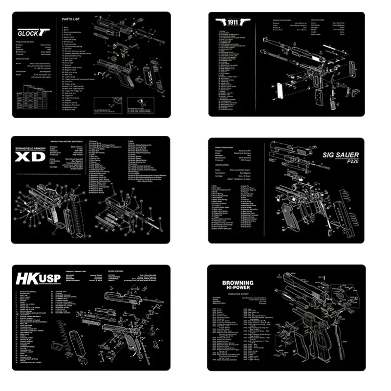 Gun Cleaning Mat with Parts Diagram and Instructions Bench Mat Mouse Pad for Glock Gen4 Gen5 1911 AR15