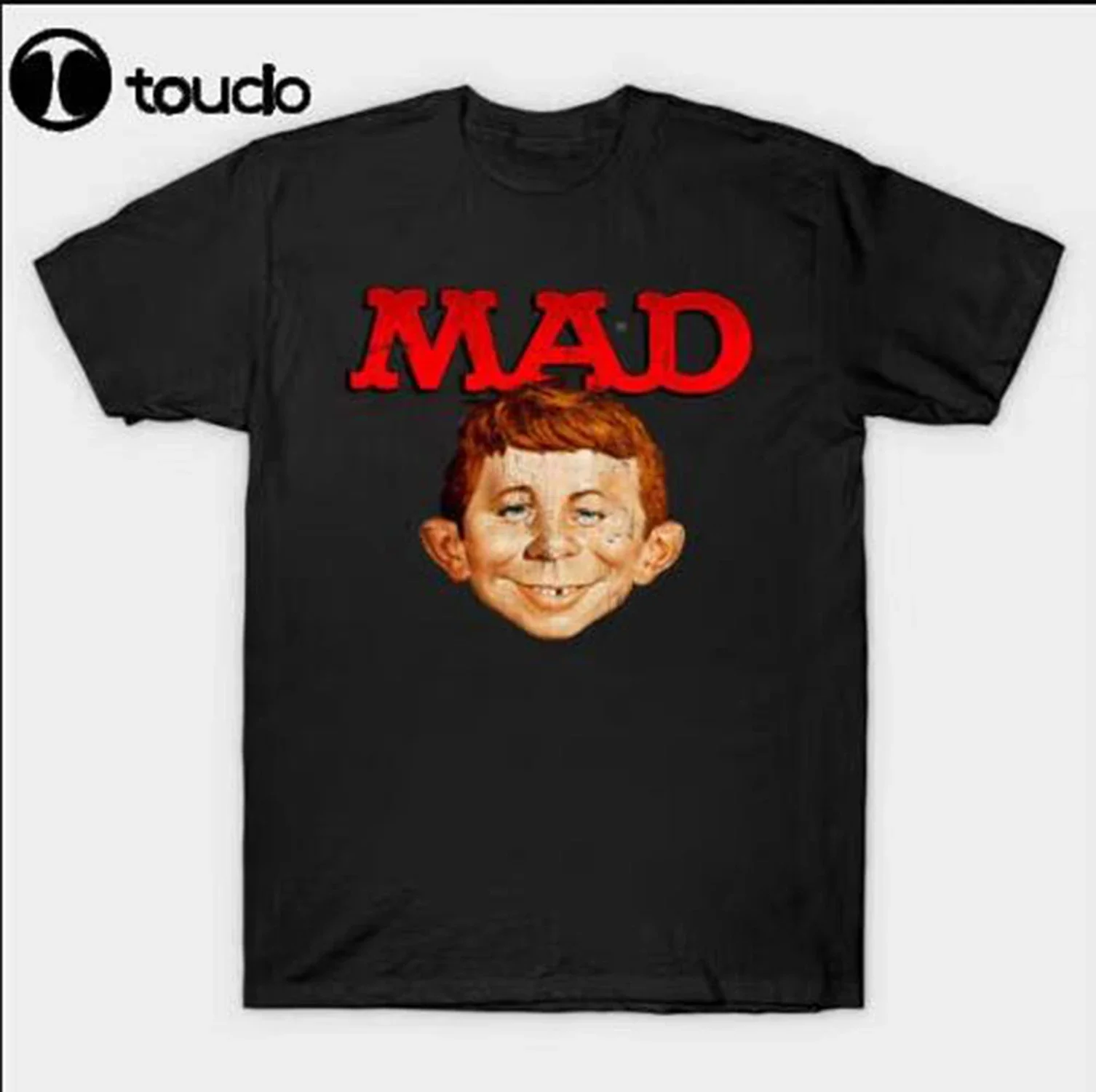 Mad Alfred E. Neuman Mascot Boy Magazine Cover Funny Gift Black T-shirt
