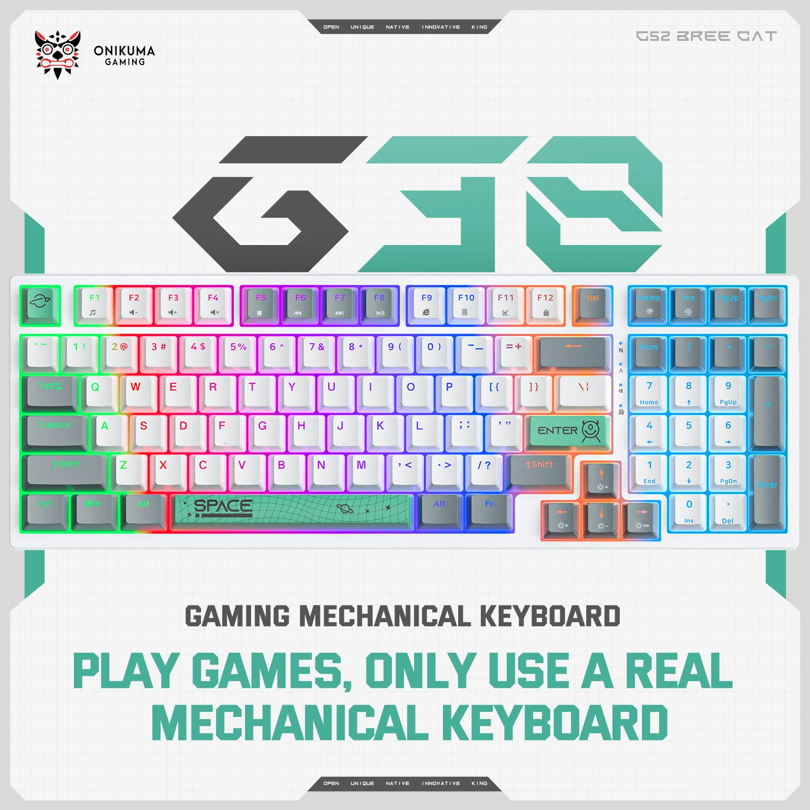 ONIKUMA G38 Keyboard 98Keys Wired USB Port Pink Switch Mechanical Gaming Keyboard RGB Dynamic Lights   for Compute Laptop PC