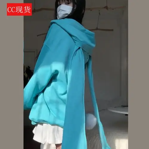 

Hatsune Miku Blue Rabbit Ears Hooded Cute Coat Loose and Versatile Spring and Autumn Couple Men and Women Trendy New Style