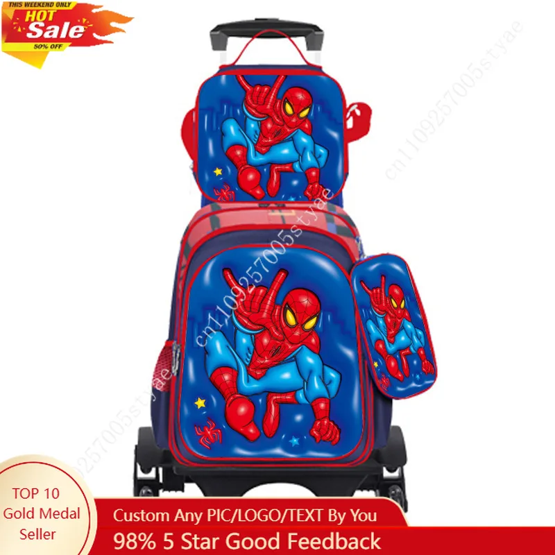 

Super-man Spider-Man Rolling with 2/6 Wheel Backpack 3 Set Travel Bags Bookbag with Pencilbox Handbag Marvel Bag Daily Pack 17in