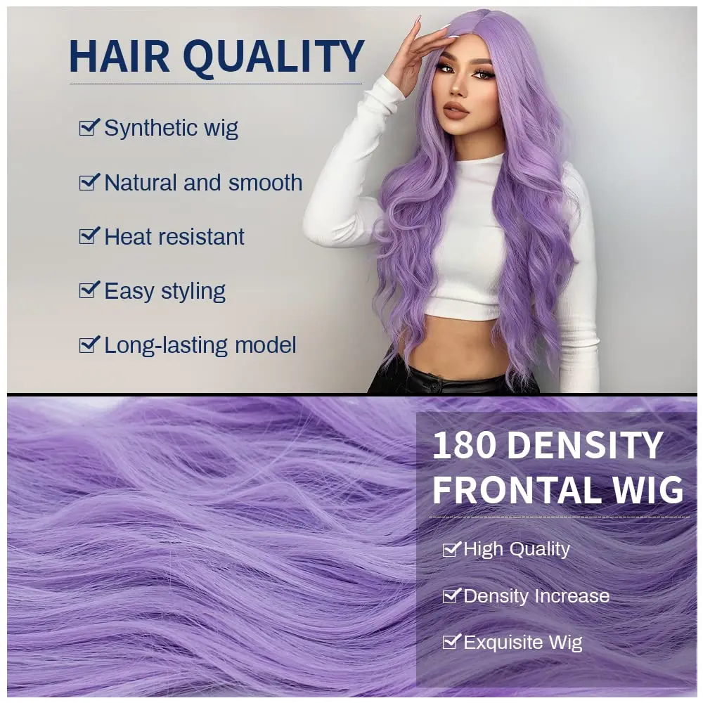 Synthetische Pruiken Voor Vrouwen 26Inch Lang Krullend Haar Voor Cosplay Meisjes En Vrouwen Halloween Feest Of Dagelijks Gebruik Pruik Paars Body Wave