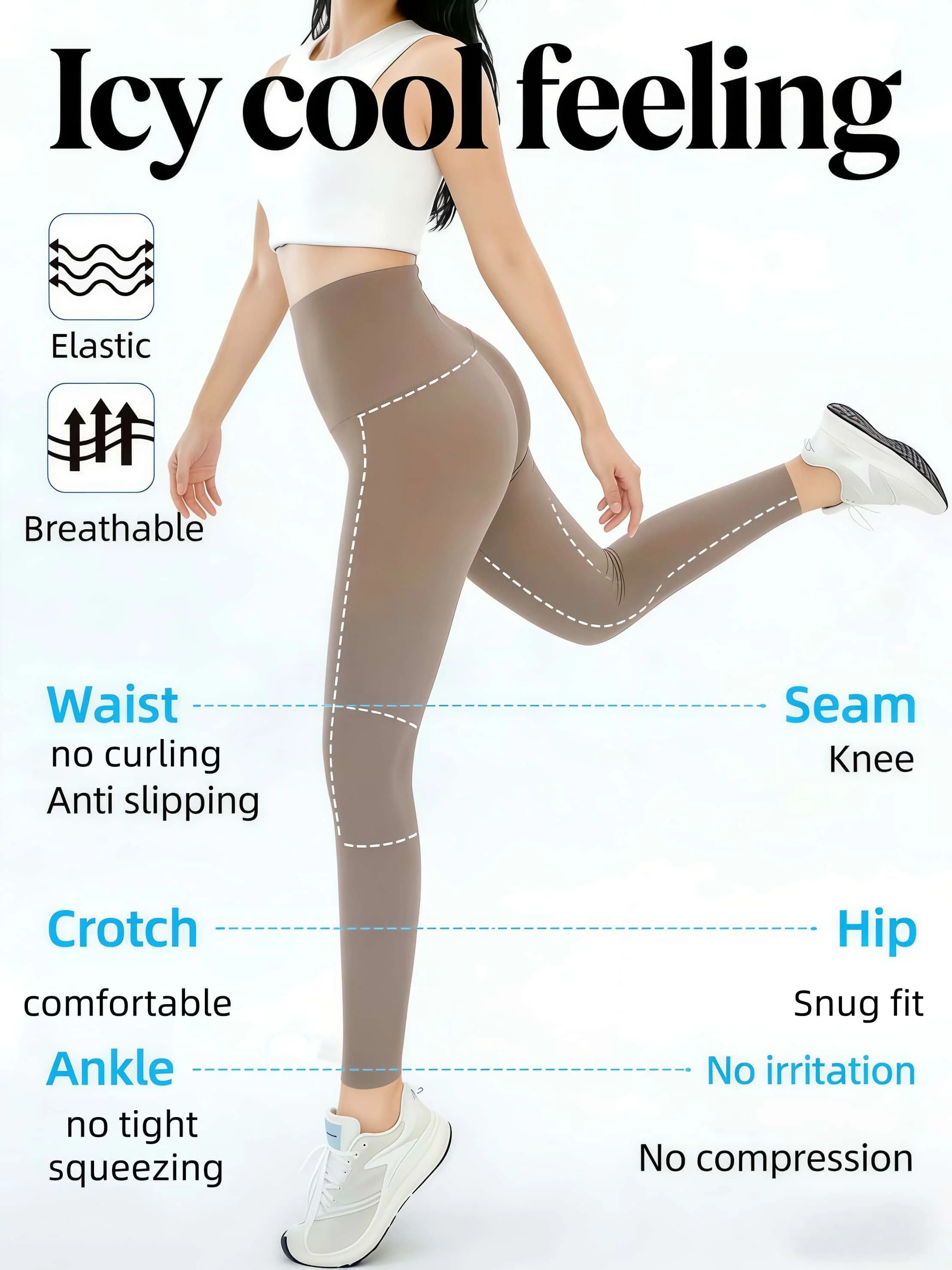 Women's Coffee High-Elastic High-Waist Casual Fashion Yoga Pants - Cooling Breathable for Spring Summer Daily Wear and Sports