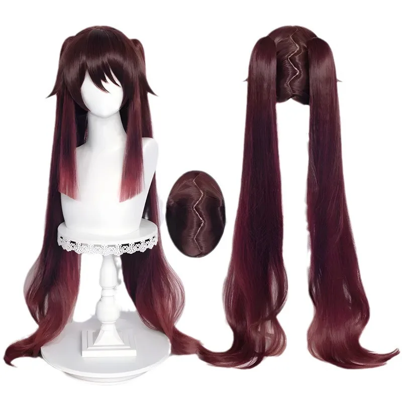 原神インパクト 胡桃 コスプレウィッグ シリコンリアル頭皮 Z型ポニーテールウィッグ ボディ