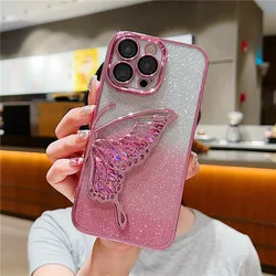 Lovebay Gradiente Farfalla Glitter Scintillante Quicksand Custodia per iPhone 15 14 11 12 13 Pro Max Fotocamera Custodia protettiva antiurto