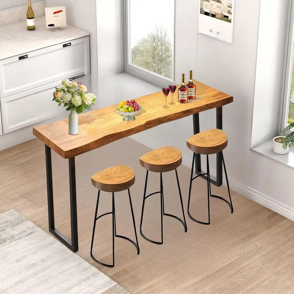 Rectangle Counter Height Dining Table, 47.2 Tall Bistro Table, Wooden Pub Table with Sturdy Legs for Home and Restaurant Use