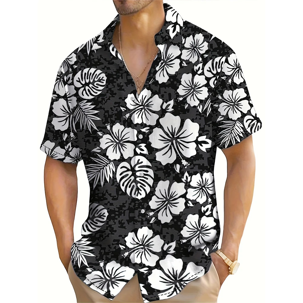 3d floral padrão impressão masculina manga curta botão até lapela camisa para férias de verão resort estilo havaiano camisa masculina oversized