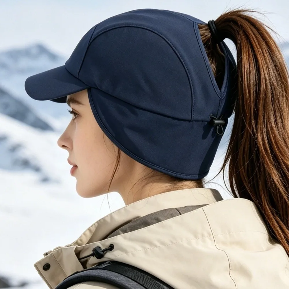 Einfache, einfarbige Winter-Baseballkappe aus Polarfleece, winddichte Ohrenschutzmütze für Herren, Snapback, dicke Ohrenschutzmütze für den Außenbereich. – Detail 3