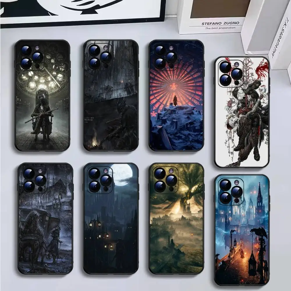 

b-Bloodborne Dark Souls Phone Case For iPhone16,15,14,13,12,11 Plus,Pro Max,XS,X,XR,SE,Mini,8,7,Soft Silicone Black Cover