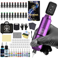 Tattoo Kit POSEIDON V5 Purple Tattoo Pen Kit For Permanent Makeup Tattoo Machine Kit High Power Tattoo Power Supply Tattoo Gun K