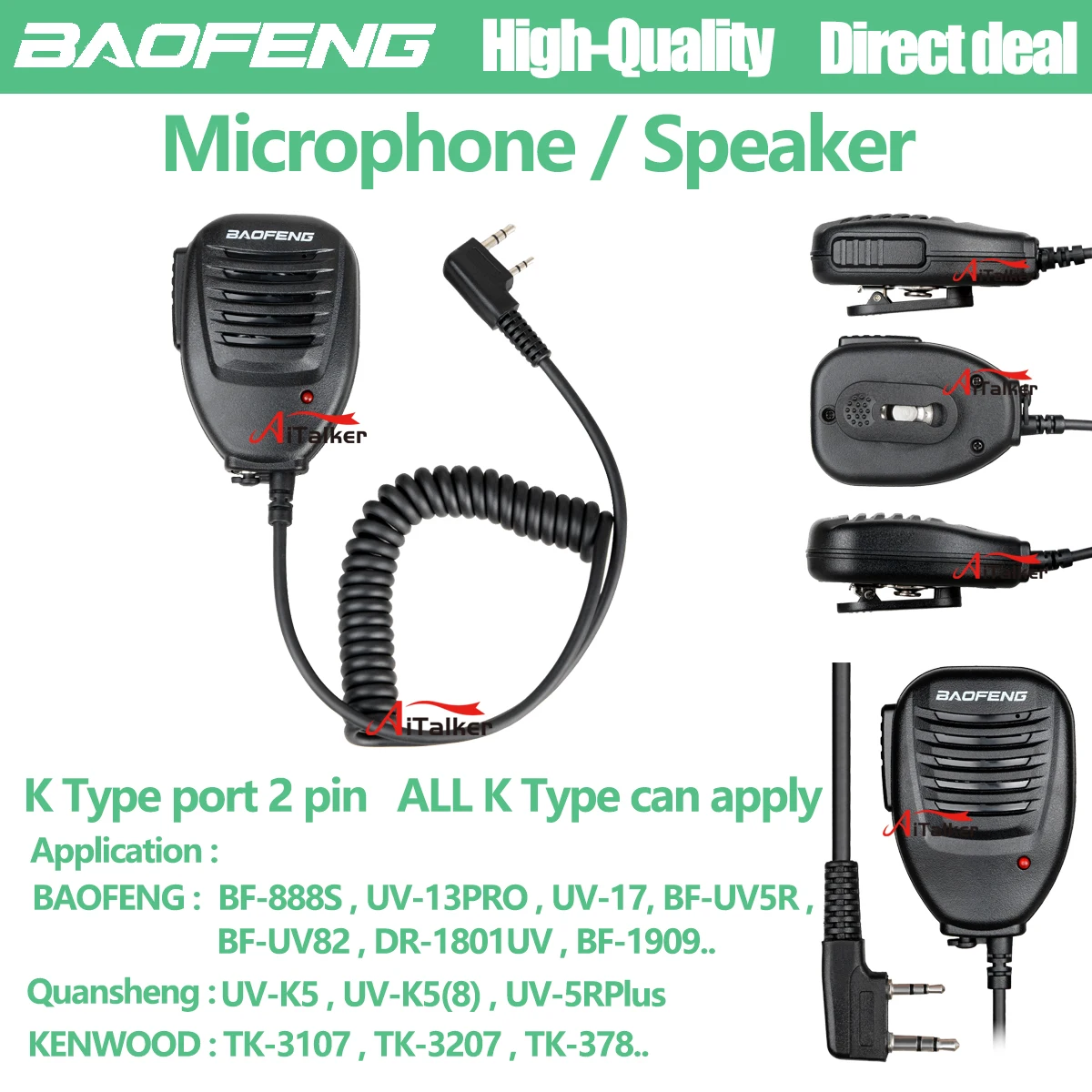 Baofeng Quansheng Walkie Talkie Speaker Microphone For Baofeng UV-5R BF-888S UV-82 UV 13 Pro UV-16 Pro Two Way Radio 5RMINI