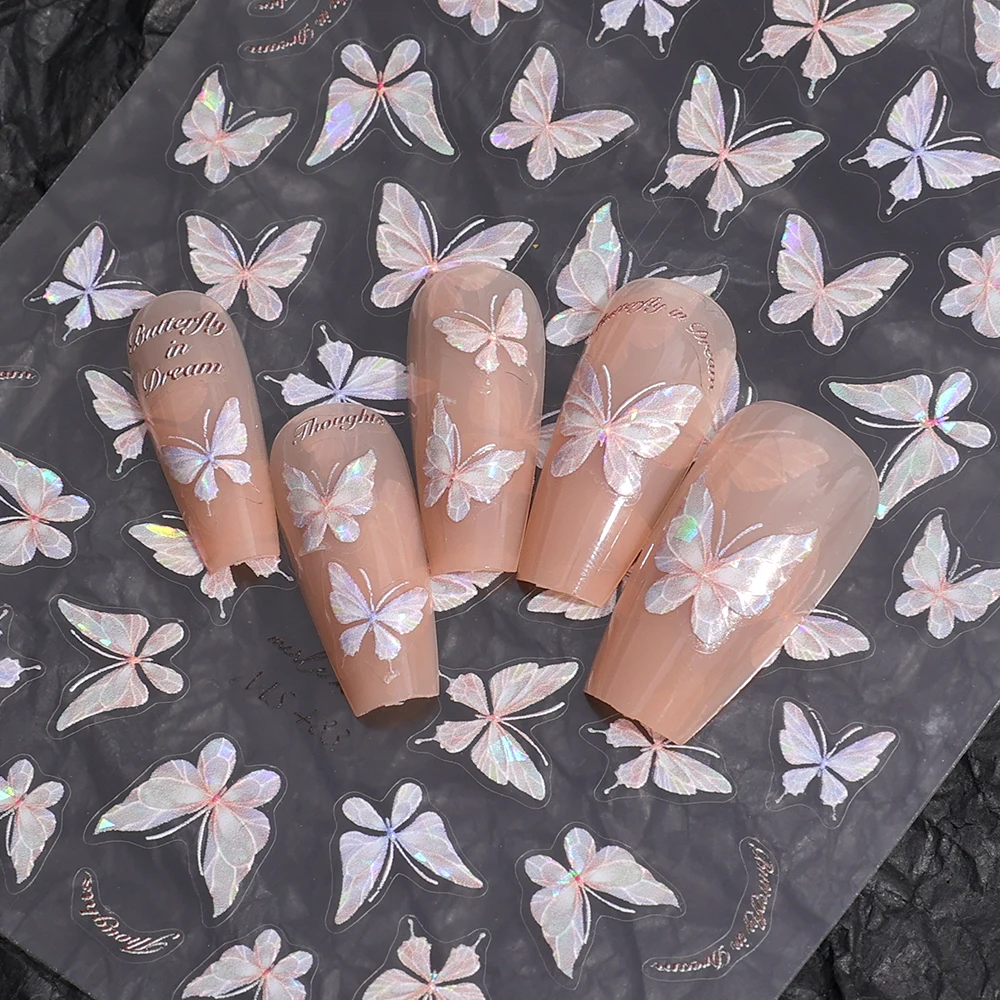 Colorful Butterfly Nail Sticker Aurora 3D Nails Art Design Self-Adhesive Stickers Butterfly Manicure DIY Decal Decoration Korean