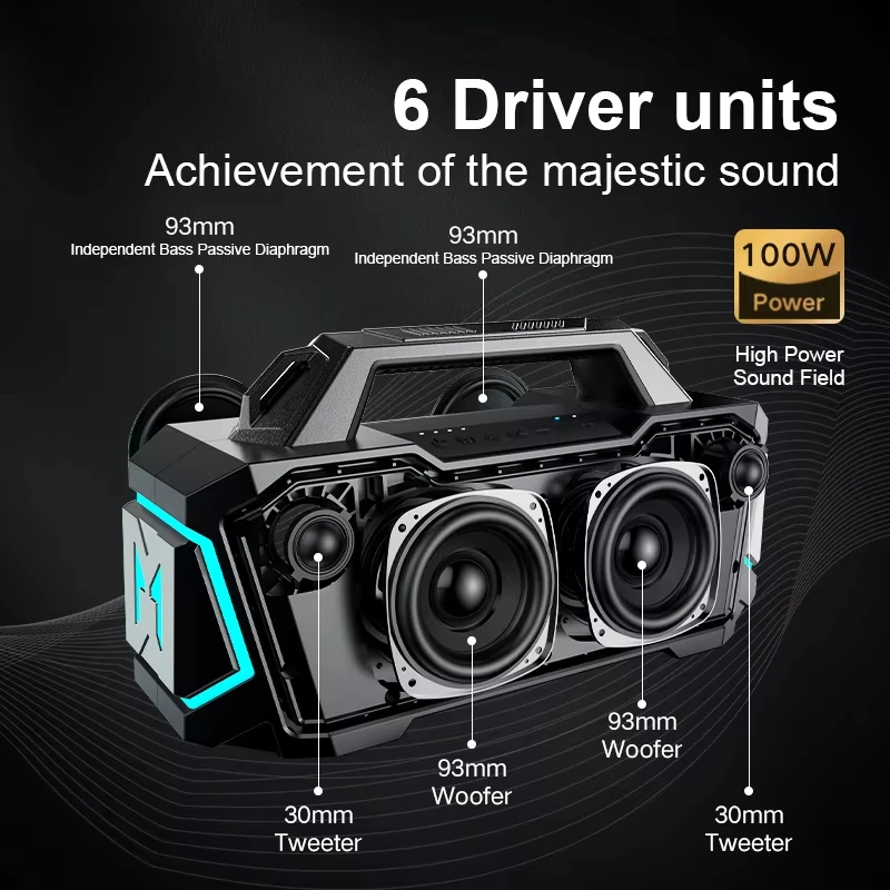 

Metro 100W 1992 High-Power RGB LED For 5.3 IPX6 Waterproof Speakers 5000mAh Battery For Outdoor Computer Mobile