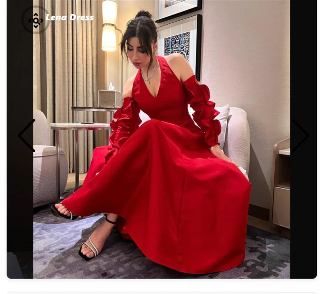 Lena Red Elegant Evening Dresses for Special Occasions Halter Neck Dress Women Elegant Party Dresses Woman Wedding Custom Made