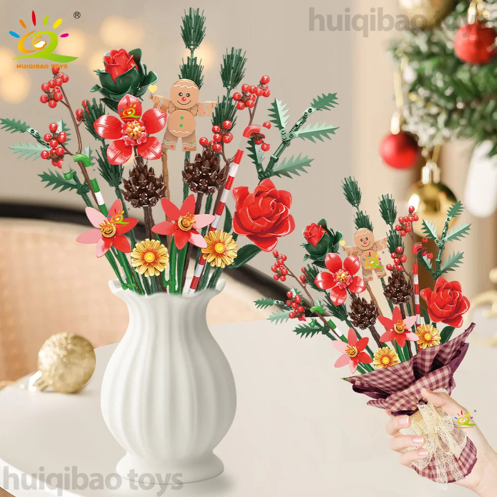HUIQIBAO عيد الميلاد جارلاند باقة بنة DIY بها بنفسك رومانسية الزهور الطوب الحلي الزخرفية لعب الكبار سانتا كلوز هدية