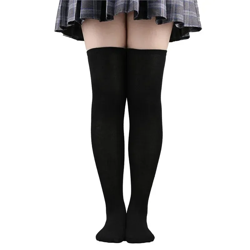 Calcetines largos de tubo para niñas, calcetines largos de Color sólido blanco y negro, calcetines sexis por encima de la rodilla hasta el muslo, medias por encima de la rodilla