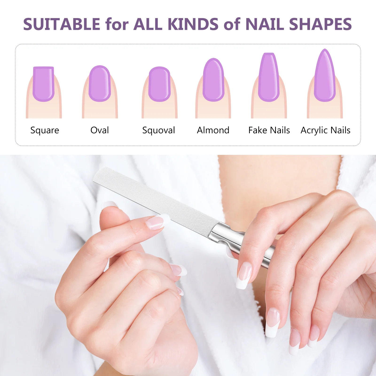 

2Pcs Stainless Steel Nail File Double Sided Manicure Pedicure Tools Case Fingernail Toenail Buffer for Men Women