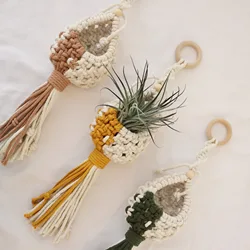 Macrame Air Plant Hanger Hanging Air Plant Holder Airplants Display fioriera da parete Boho vasi da fiori cesto intrecciato balcone regalo