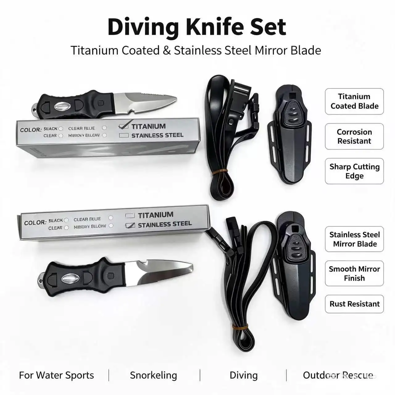 Dive Knife for Rescue, Stainless Steel Diving Tool with Line Cutter for Underwater & Survival