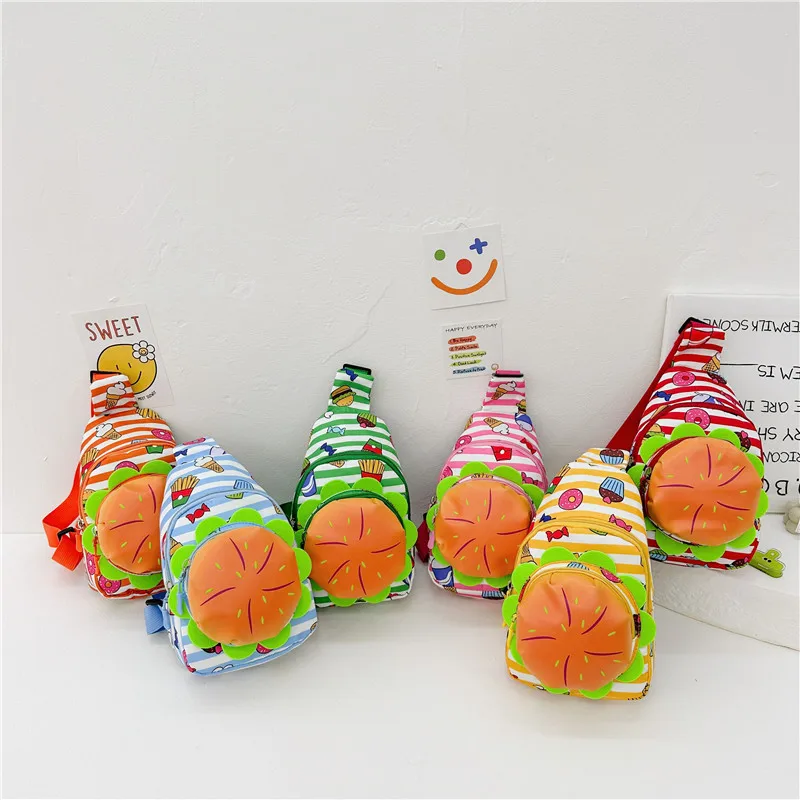 Kindergarten Cartoon Cute Boys And Girls Hamburger Bag Chest Bag Fashion Kids Shoulder Bag Outdoor Portable Kids Crossbody Bag