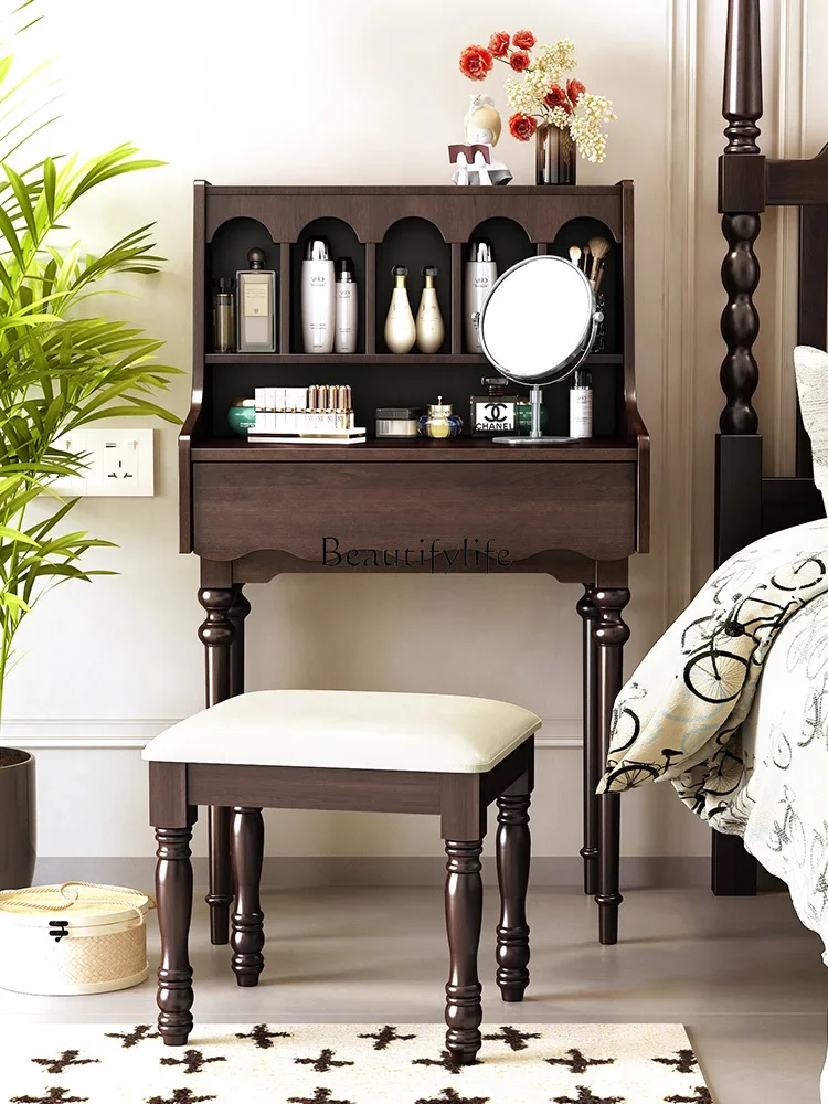 

yj19 French Light Luxury Retro Solid Wood Dressing Table American Style Storage Cabinet