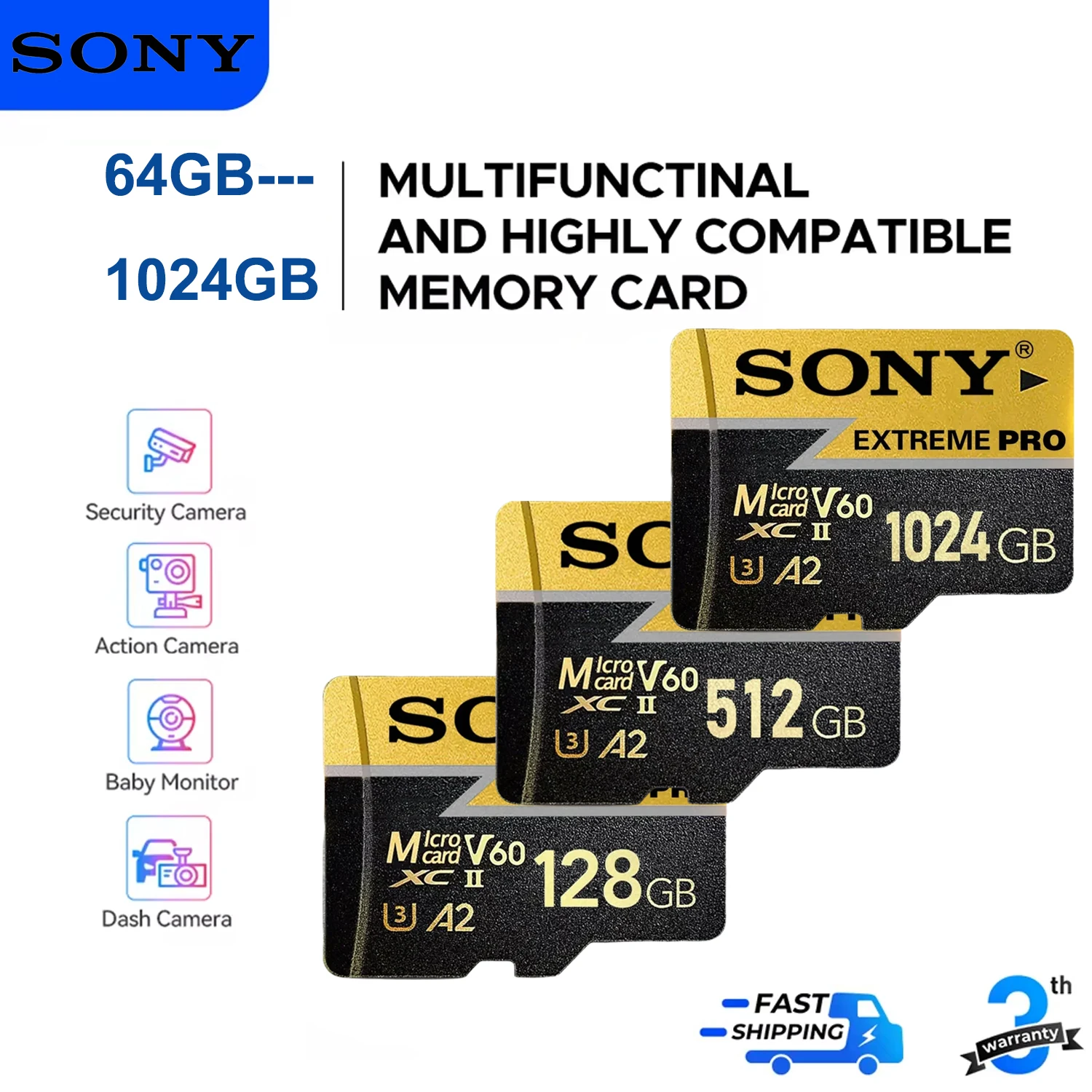 

Sony Extreme Pro Micro SD Card 64GB 128GB 256GB 512GB 1TB SD Memory Card Class 10 High-Speed V60 Flash TF Card For Phone PC