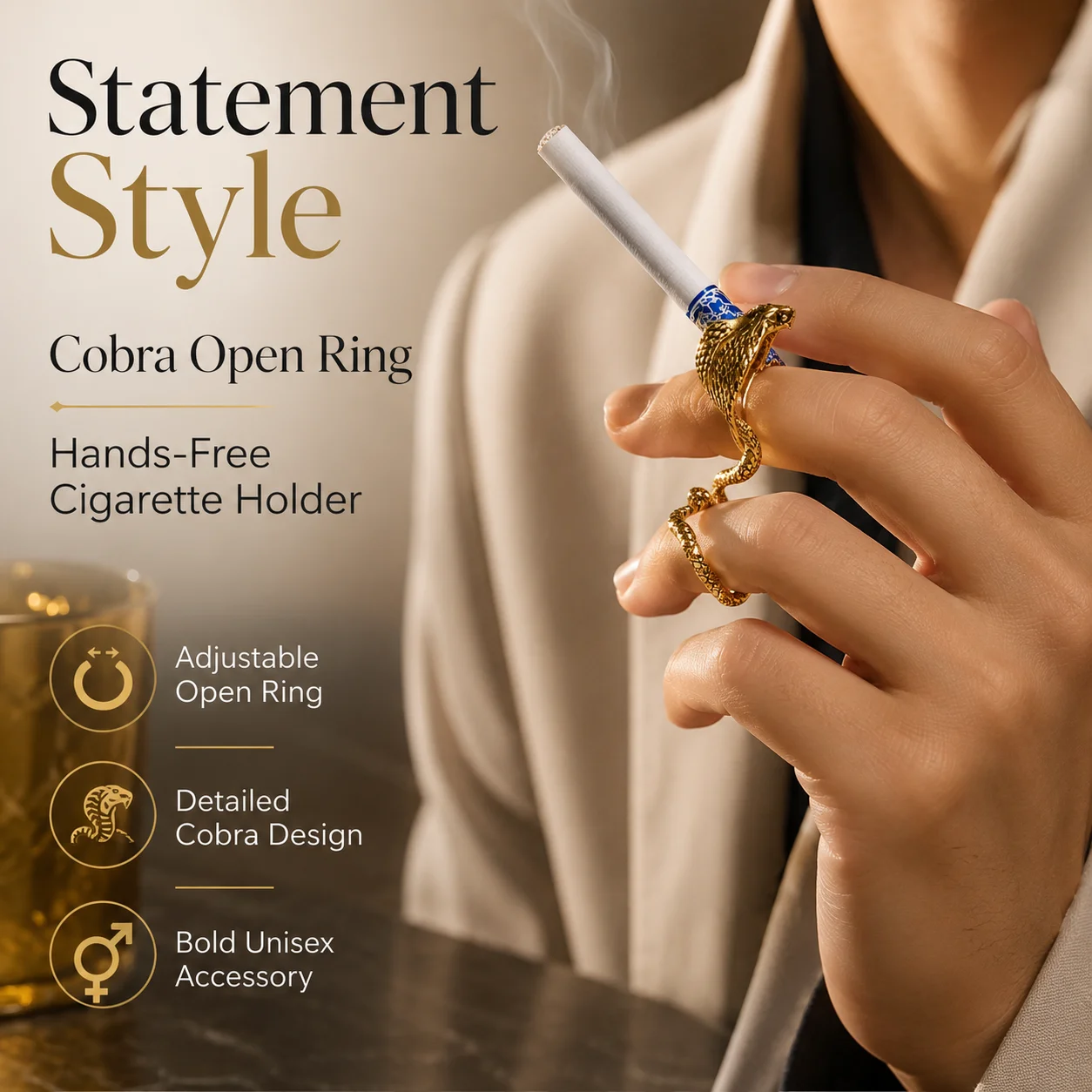 Cobra Design Open Ring Cigarette Holder Stand Fixed Size for Women Men