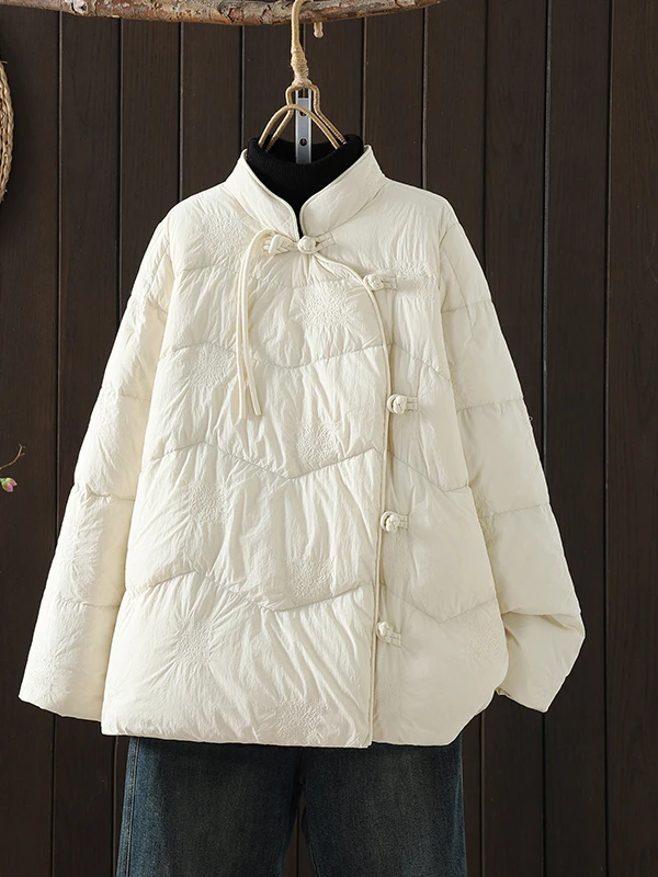 New Chinese Style Embroidered Cotton Jacket Women's Autumn Winter Casual Outerwear Warmth Leisure Cotton Coat Top